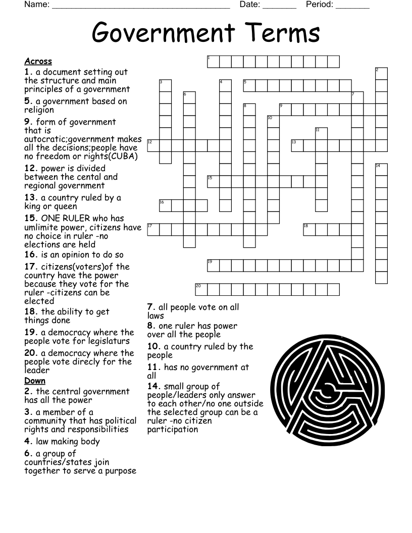 Forms Of Government Crossword WordMint