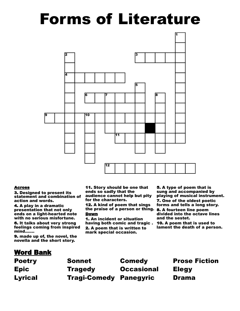 Forms Of Literature Crossword WordMint