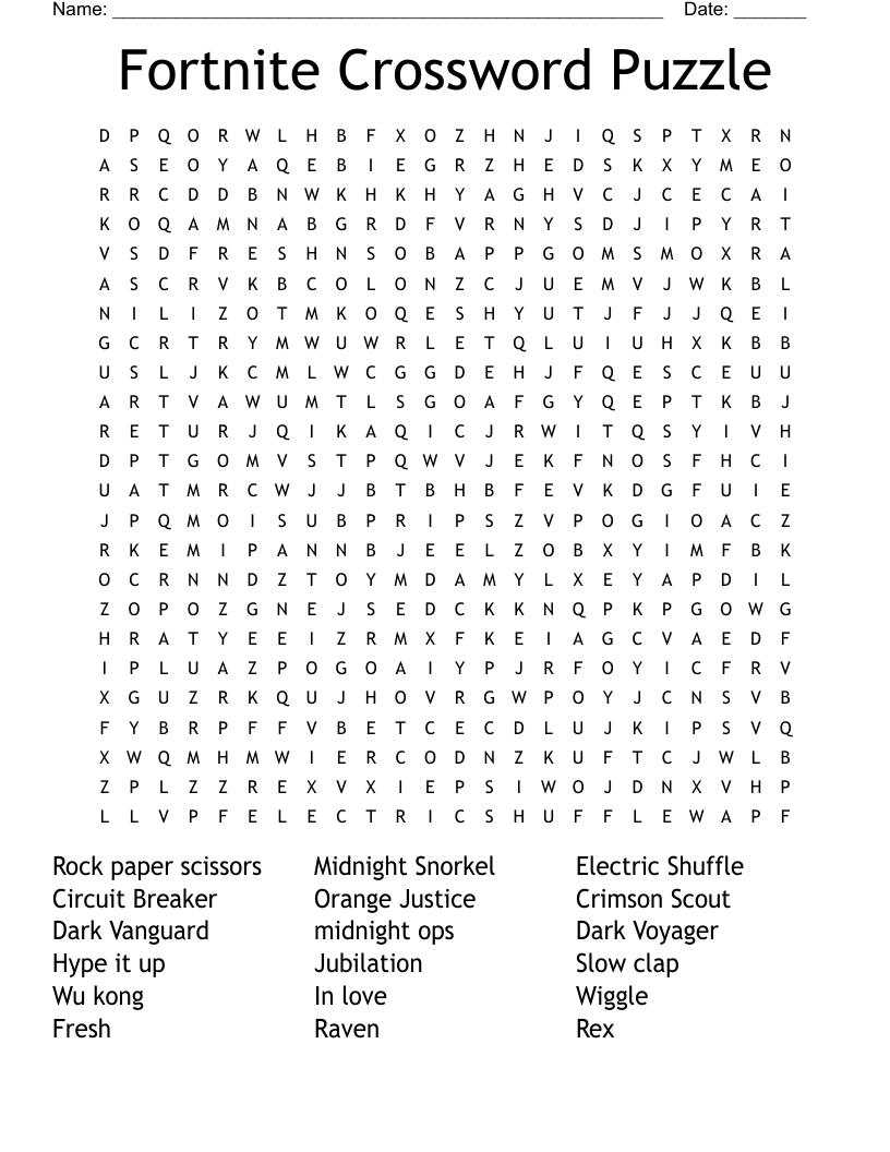 Fortnite Crossword Puzzle Word Search WordMint