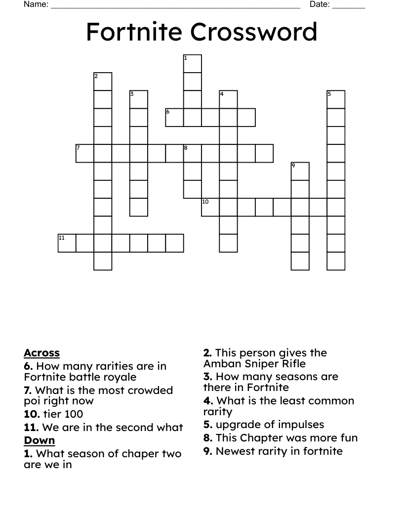 Fortnite Crossword WordMint Fortnite Crossword WordMint