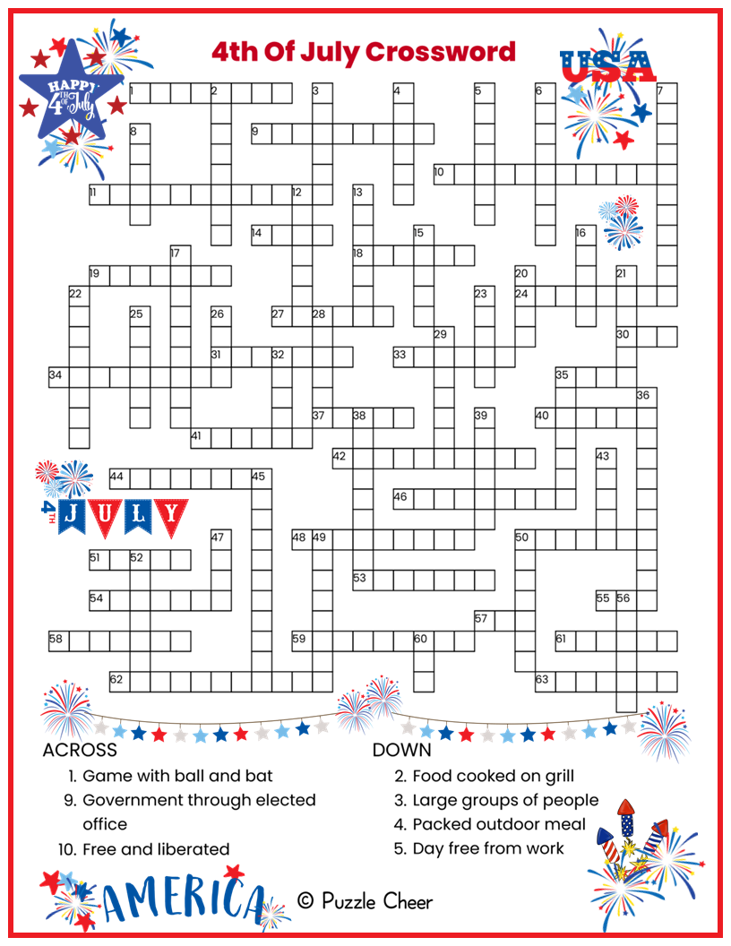 Fourth Of July Crossword Puzzle Puzzle Cheer Fourth Of July Crossword Puzzle Puzzle Cheer