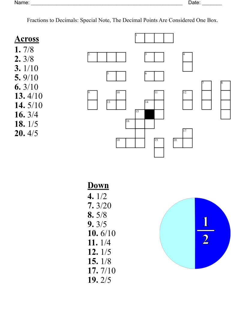 Fractions To Decimals Special Note The Decimal Points Are Considered One Box Crossword WordMint Fractions To Decimals Special Note The Decimal Points Are Considered One Box Crossword WordMint