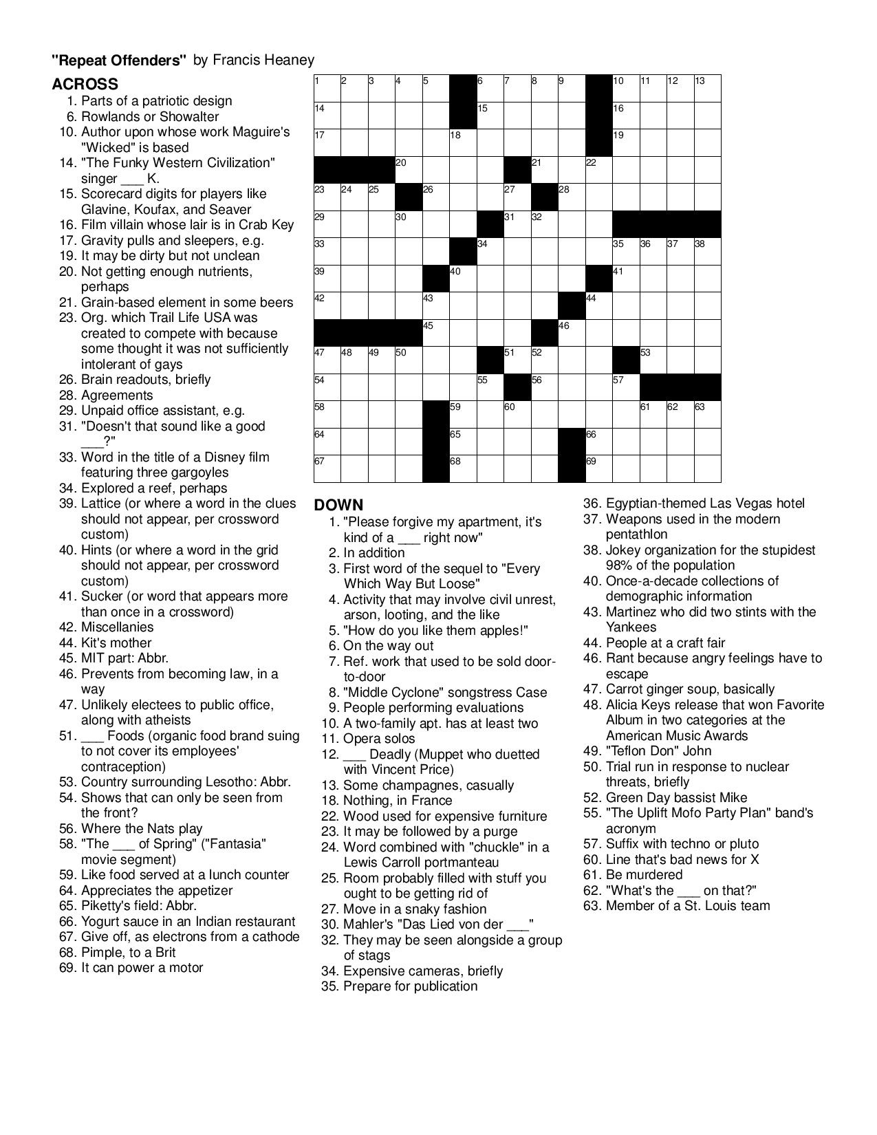 Frank Longo Printable Sunday Premier Crossword James Crossword Puzzles