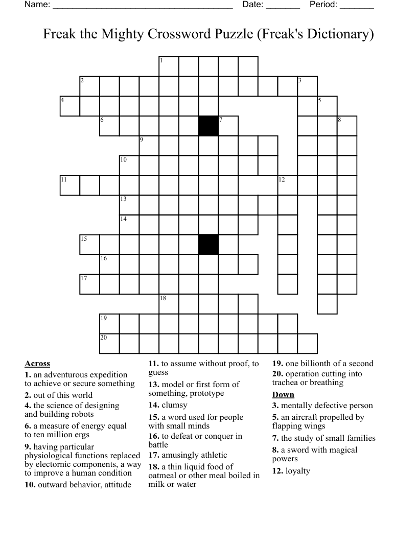 Freak The Mighty Crossword Puzzle Freak s Dictionary WordMint
