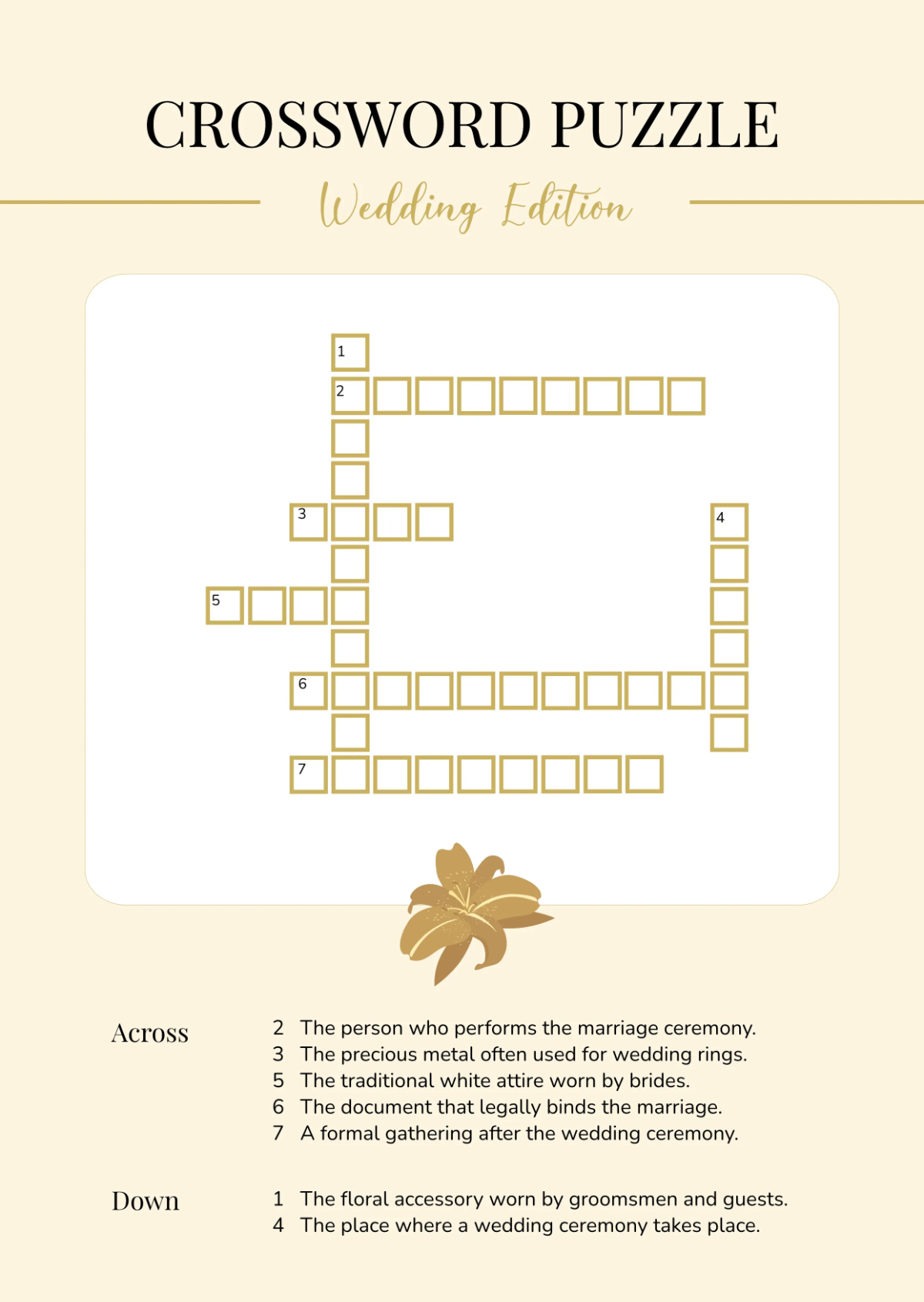 Free Aesthetic Wedding Crossword Template To Edit Online