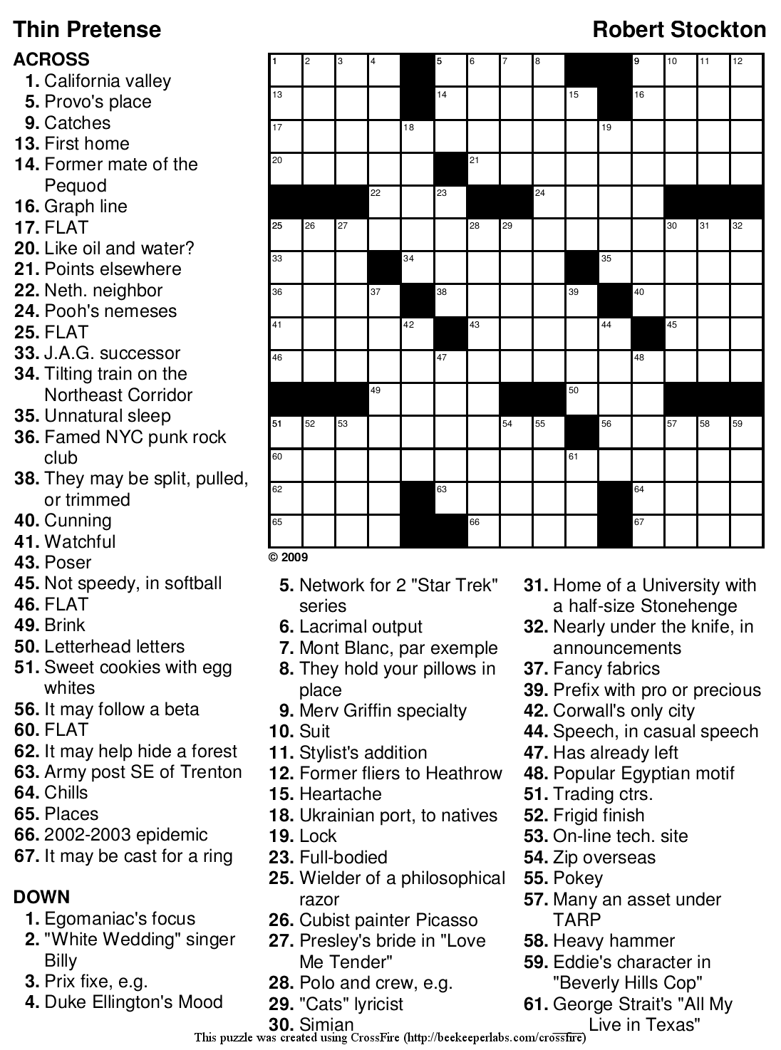 Free Crossword Puzzle 107 quot Thin Pretense quot Beekeeper Crosswords