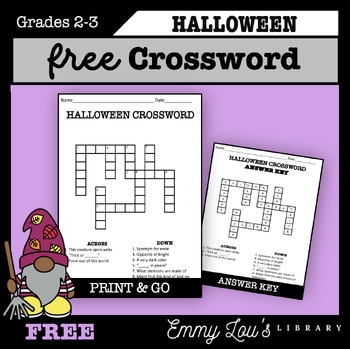 FREE Halloween Crossword Puzzle Spelling Vocab Second Third Grade Fun 