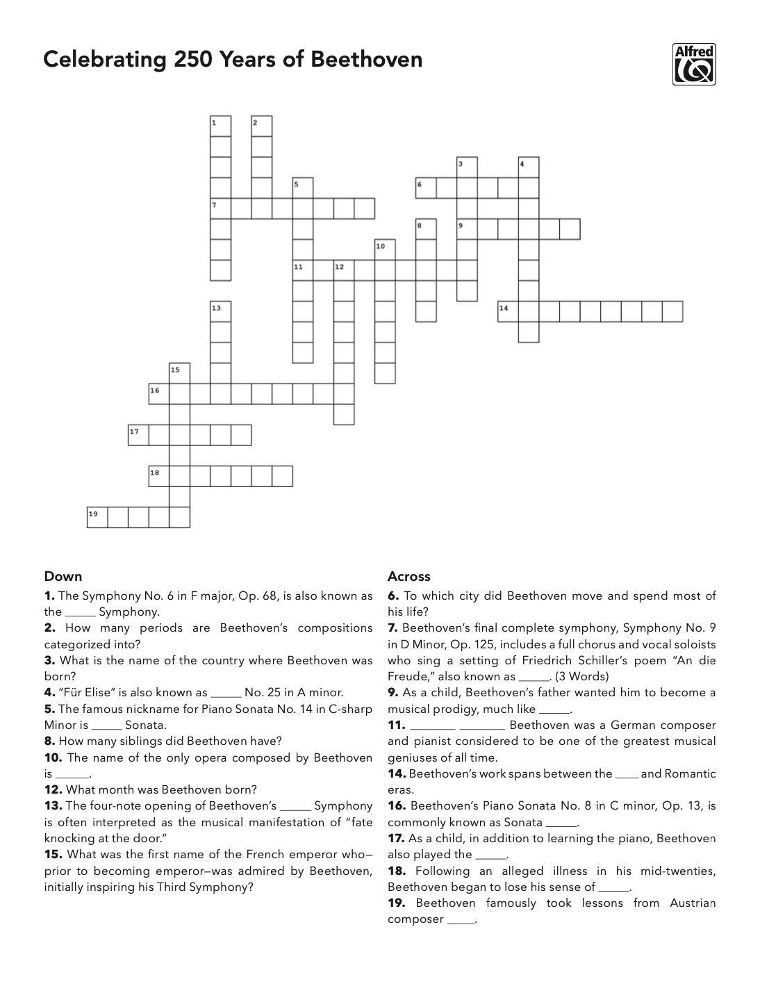 Free Music Crossword Puzzle Celebrating 250 Years Of Beethoven