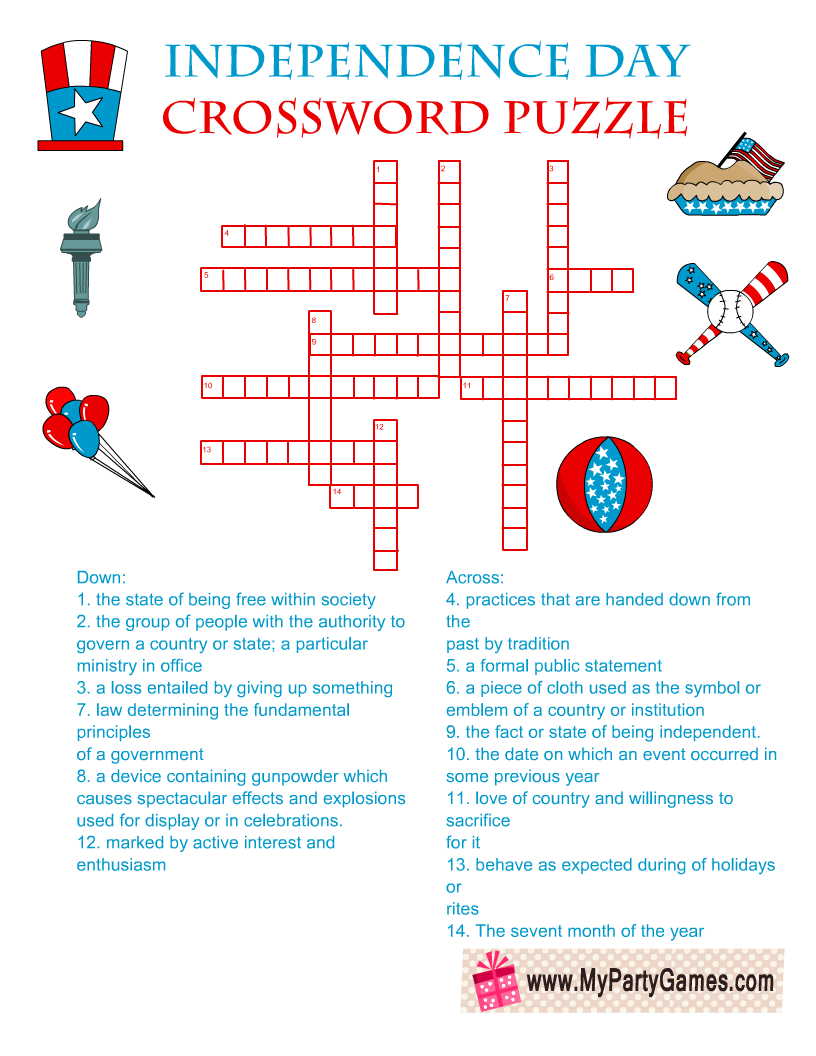 Free Printable 4th Of July Crossword Puzzle With Answer Key Free Printable 4th Of July Crossword Puzzle With Answer Key