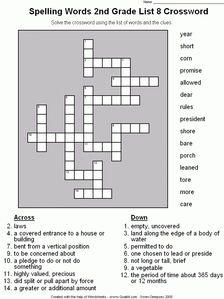 Free Printable Crossword Puzzles For 2nd Graders Daily Printable 