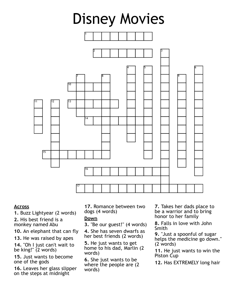 Free Printable Disney Crossword Puzzles Easy Crossword Puzzles