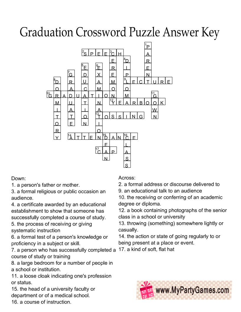 Free Printable Graduation Crossword Puzzle