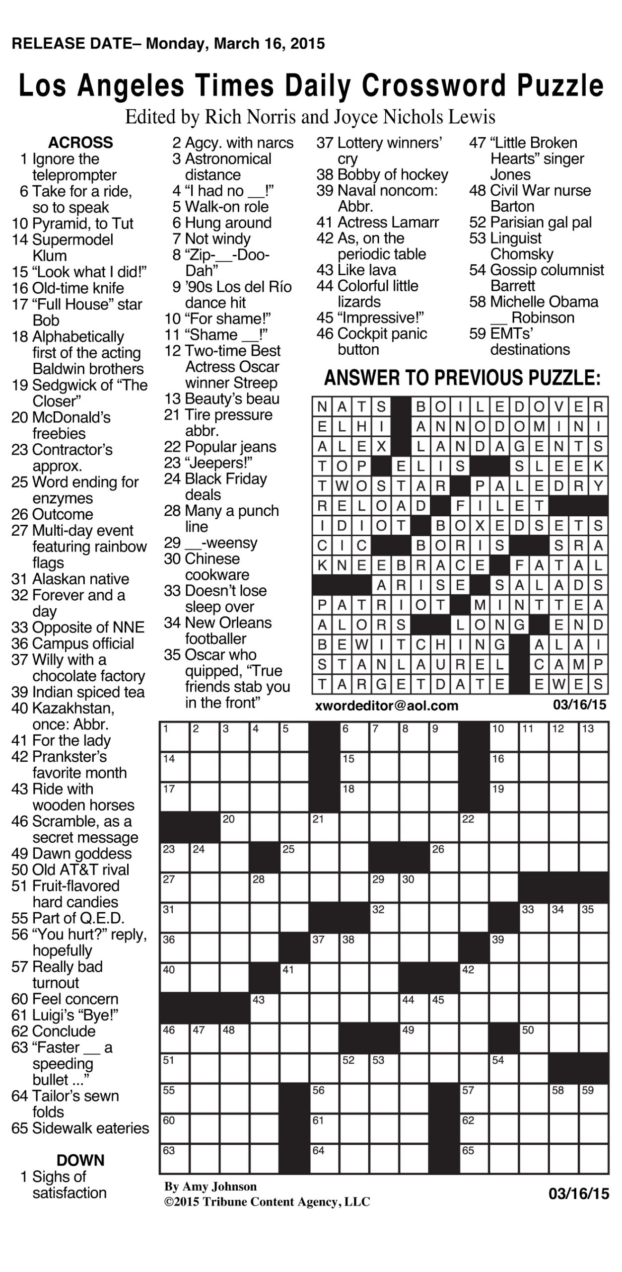 Free Printable LA Times Crossword Puzzle Answers Printables For Free Printable LA Times Crossword Puzzle Answers Printables For
