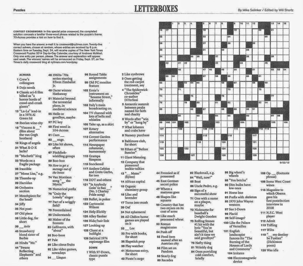 Free Printable LA Times Crossword Puzzle Answers Printables For Free Printable LA Times Crossword Puzzle Answers Printables For
