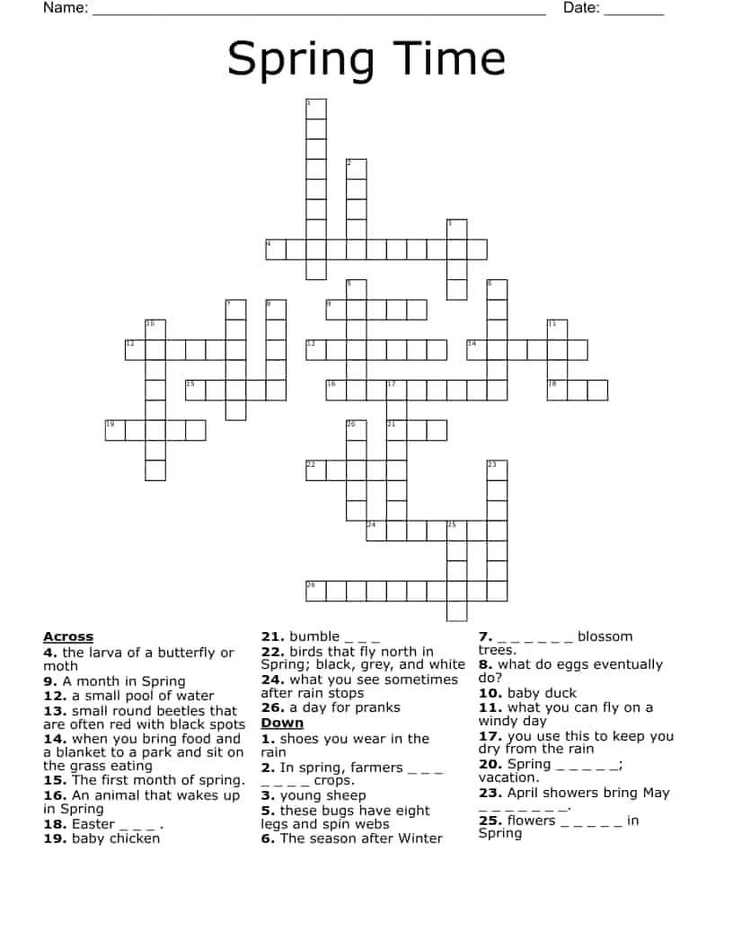 Free Printable Spring Crossword Puzzles Free Download And Print For You Free Printable Spring Crossword Puzzles Free Download And Print For You