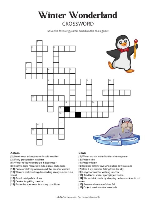 Free Printable Winter Wonderland Crossword Puzzle