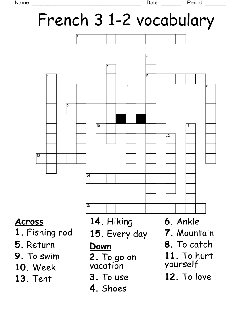 French 3 1 2 Vocabulary Crossword WordMint French 3 1 2 Vocabulary Crossword WordMint