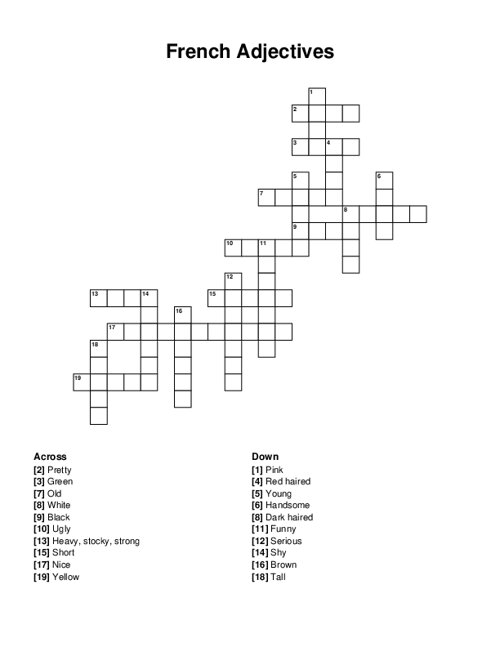 French Adjectives Crossword Puzzle