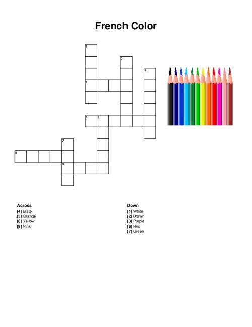 French Color Crossword Puzzle French Color Crossword Puzzle