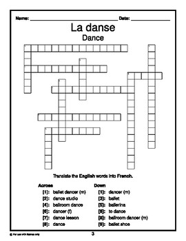 French Crossword Dance La Danse By The Study Beanbag TpT