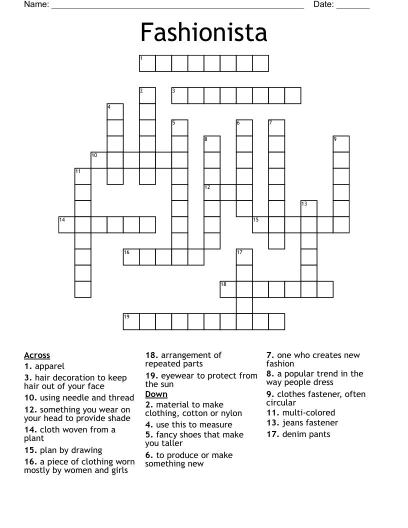 French Crossword Puzzle Los Nombres