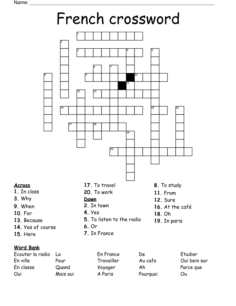 French Crossword WordMint French Crossword WordMint