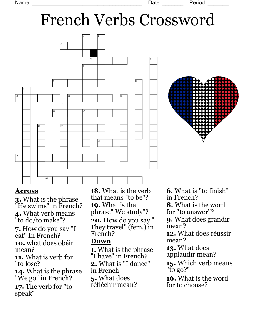 French ER Verbs Crossword WordMint