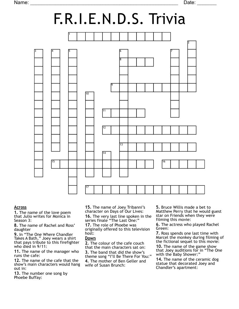 Friends Crossword Puzzle Printable New York Crossword Puzzle