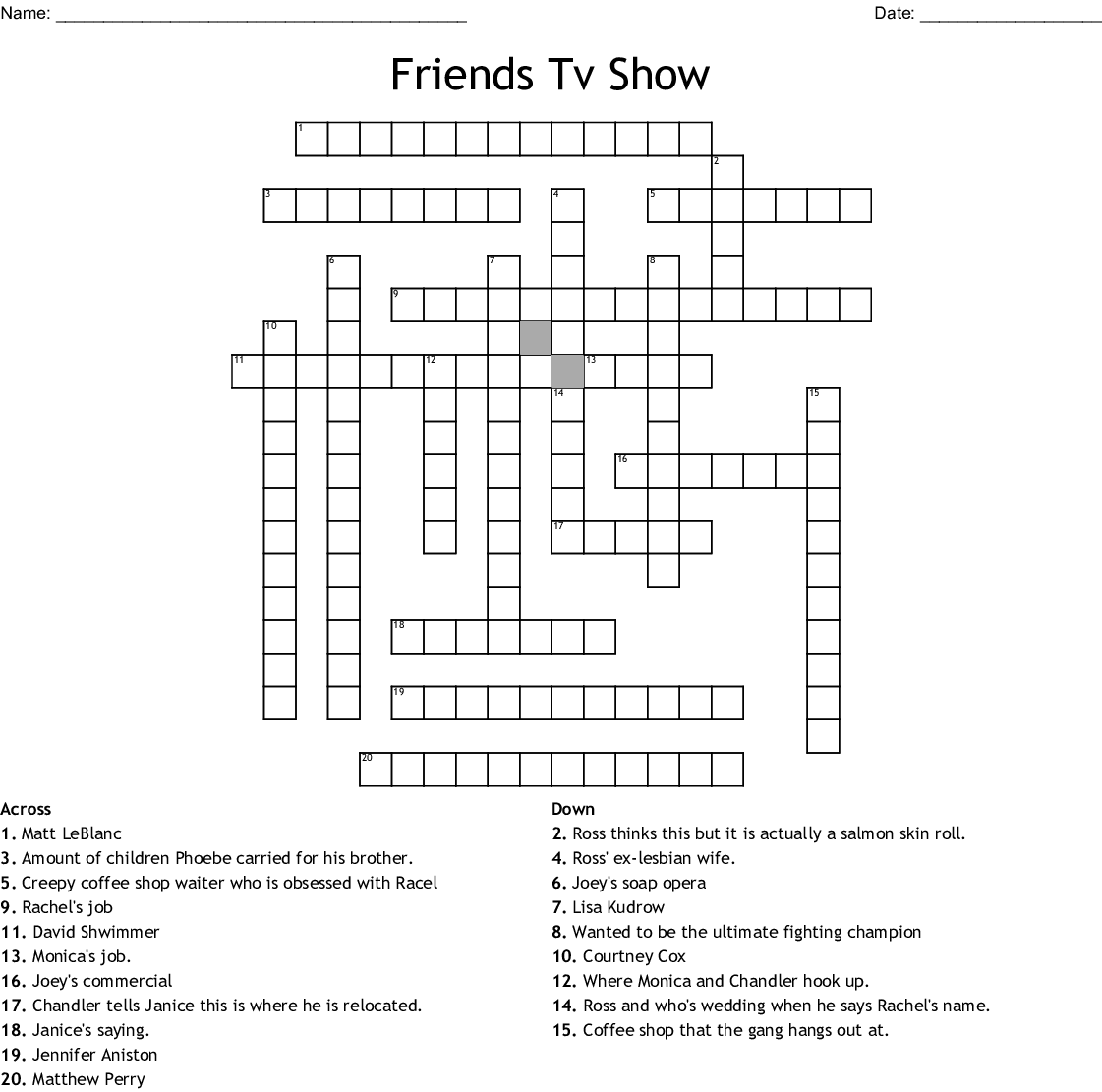 Friends Crossword Puzzle Printable Printable Coloring Free