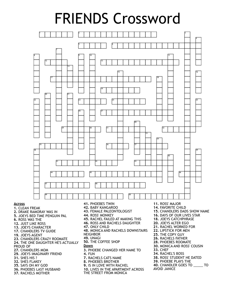 FRIENDS Crossword WordMint
