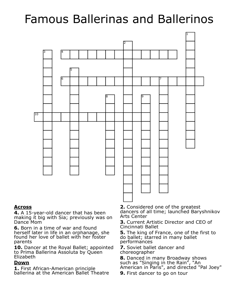 Friends Of The Australian Ballet Crossword WordMint Friends Of The Australian Ballet Crossword WordMint