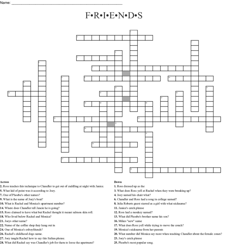 friends crossword puzzle