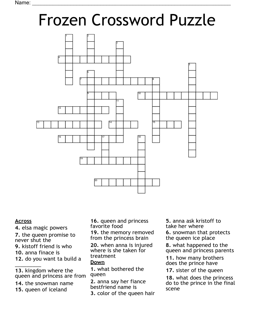 Frozen Crossword Puzzle WordMint