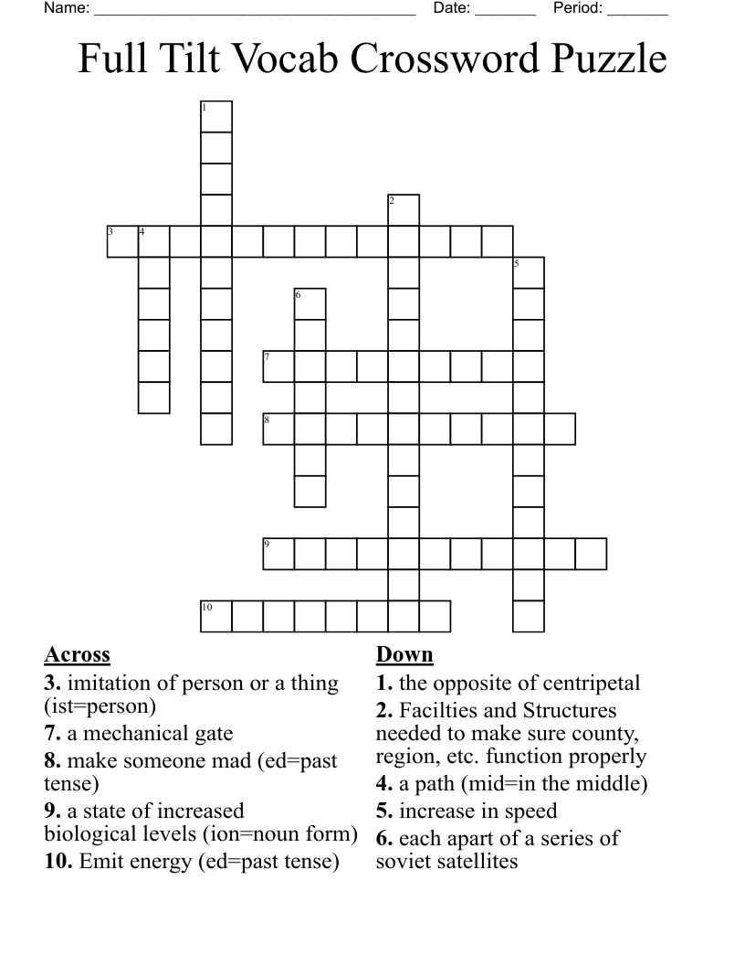 Full Tilt Vocab Crossword Puzzle WordMint