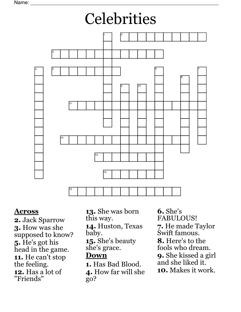 Fun Celebrity Crossword Puzzle Free Download And Print For You Fun Celebrity Crossword Puzzle Free Download And Print For You