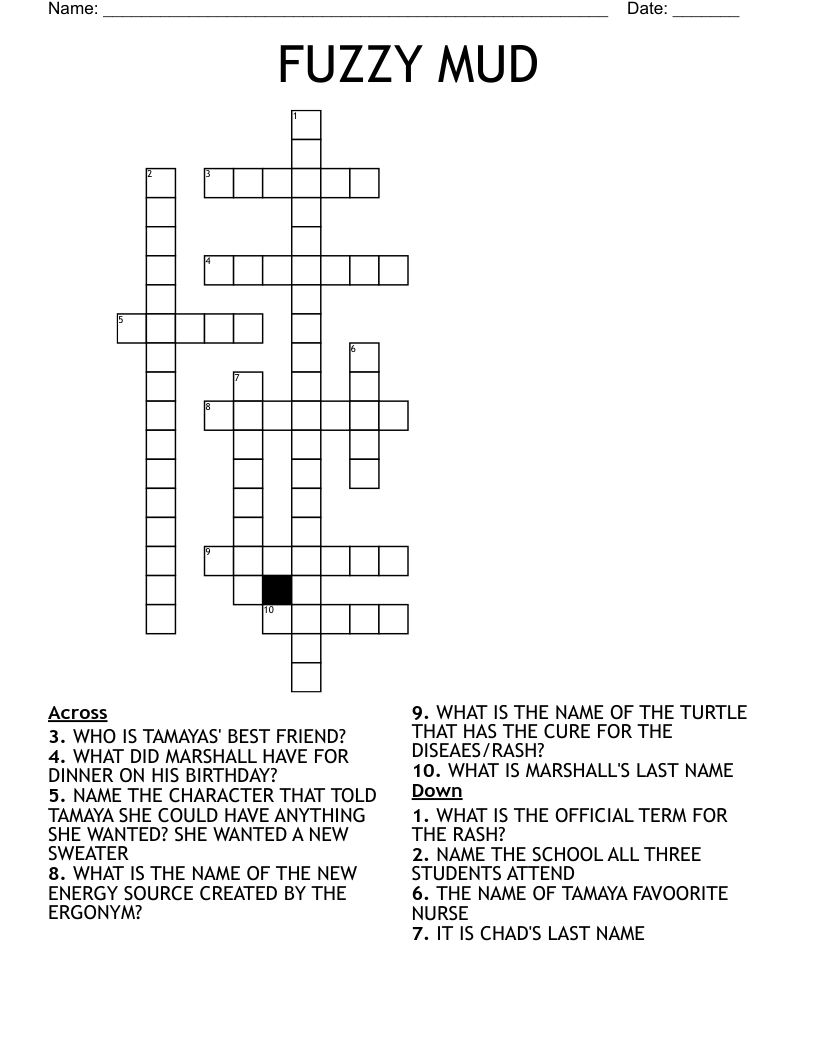 FUZZY MUD Crossword WordMint