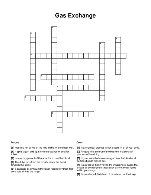 Gas Exchange Crossword Puzzle