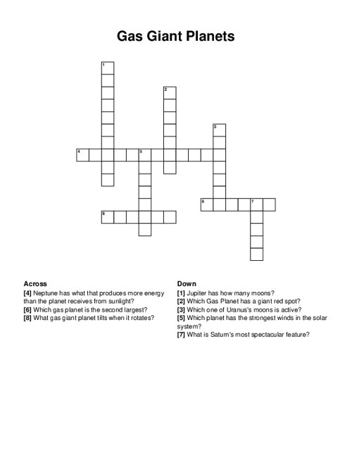 Gas Giant Planets Crossword Puzzle