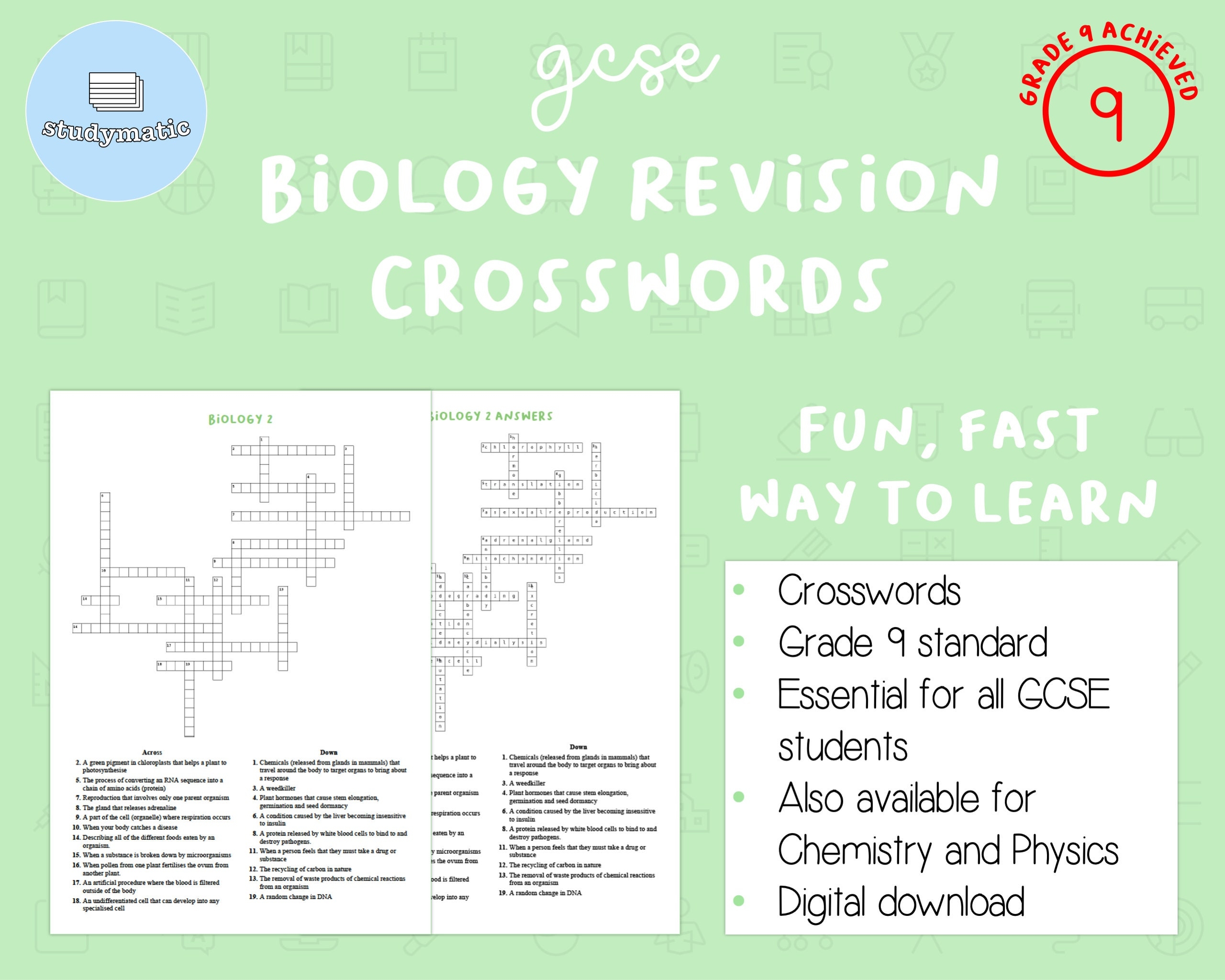 GCSE Biology Revision Crosswords Etsy Denmark