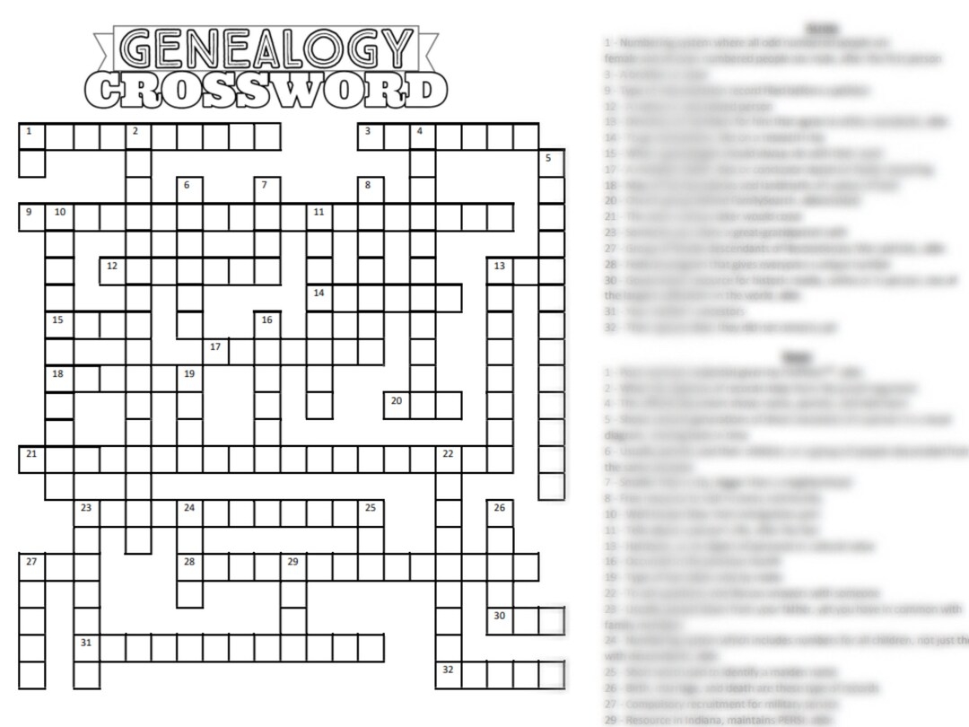 Genealogy Crossword Puzzle Version 1 2023 Etsy UK Genealogy Crossword Puzzle Version 1 2023 Etsy UK