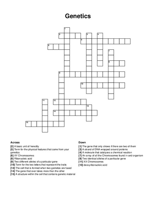 Genetics Crossword Puzzle Genetics Crossword Puzzle
