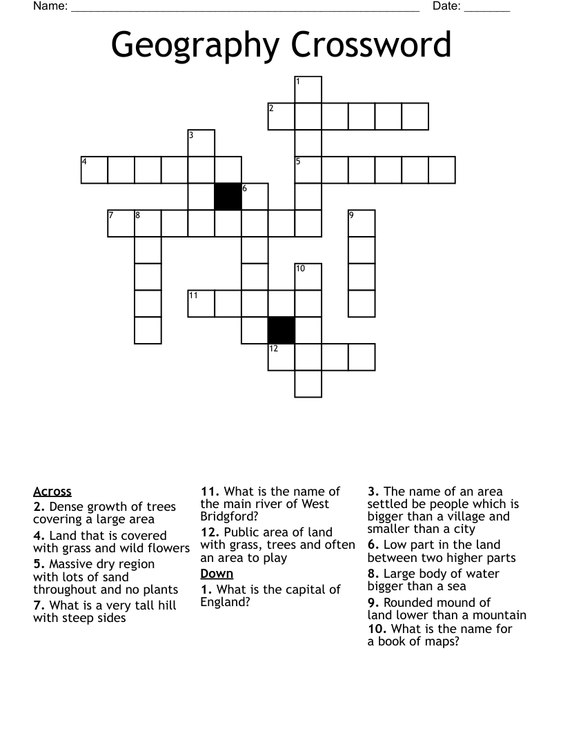 Geography Crossword WordMint