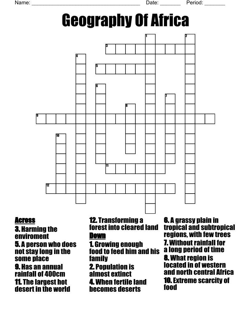 Geography Of Africa Crossword WordMint