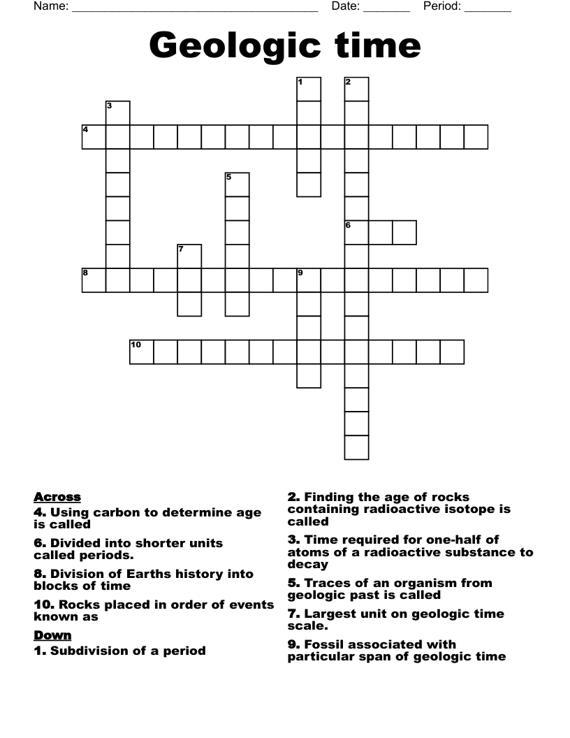 Geologic Time Crossword WordMint