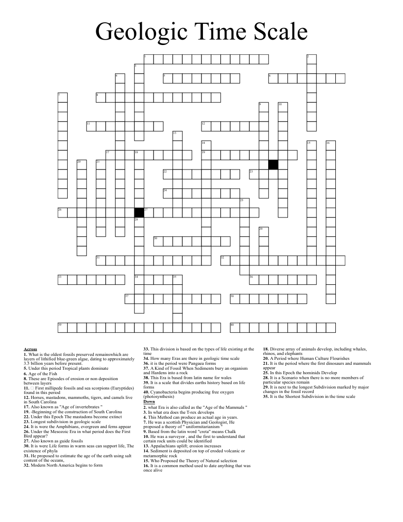 Geologic Time Scale Crossword WordMint