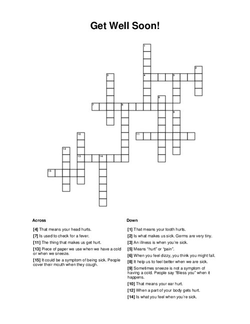 Get Well Soon Crossword Puzzle Get Well Soon Crossword Puzzle