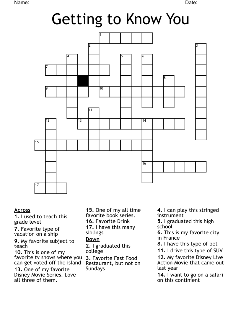 Getting To Know You Crossword WordMint Getting To Know You Crossword WordMint