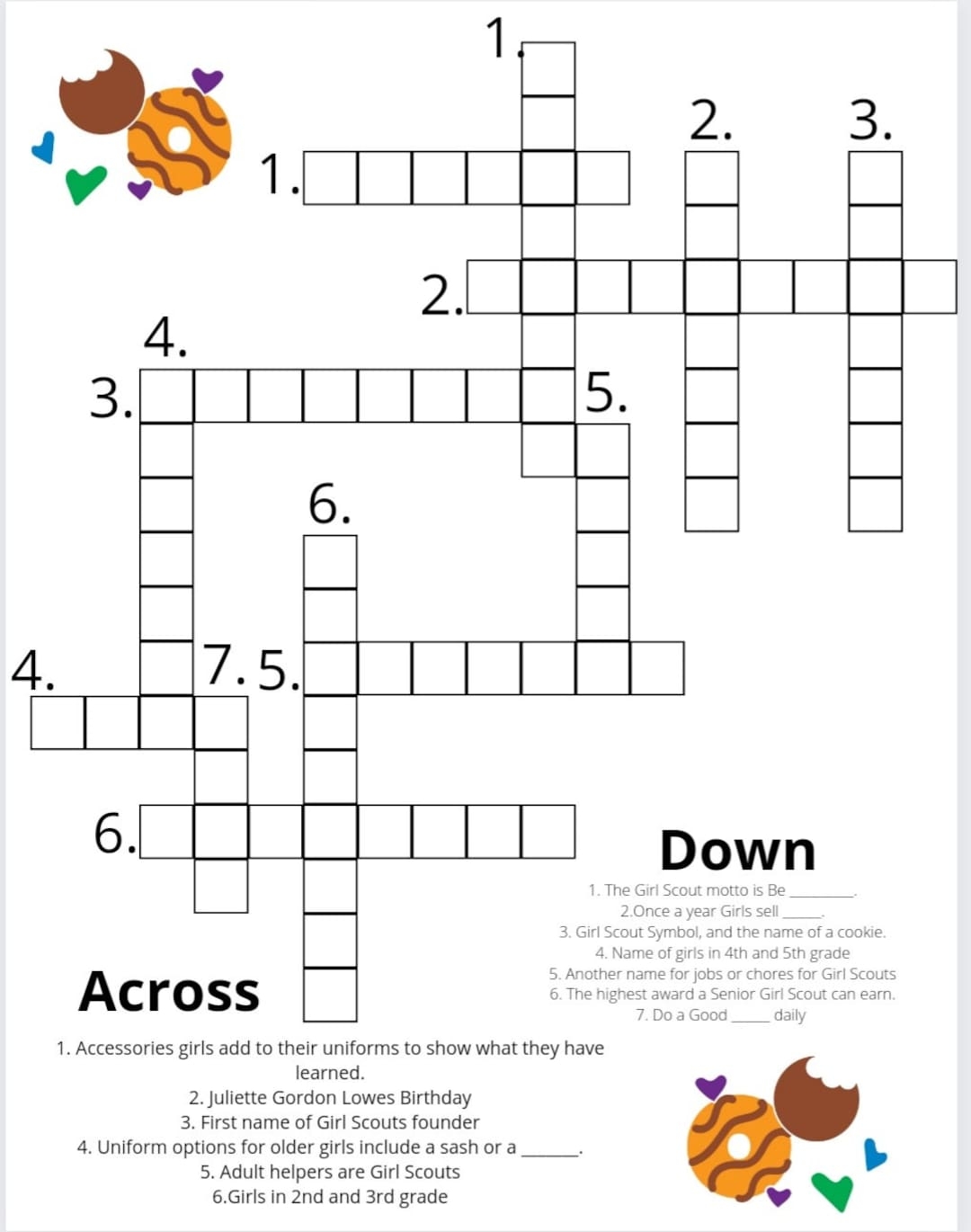 Girl Scout Cookie Fun Worksheet Coloring Matching Word Search And Crossword Etsy