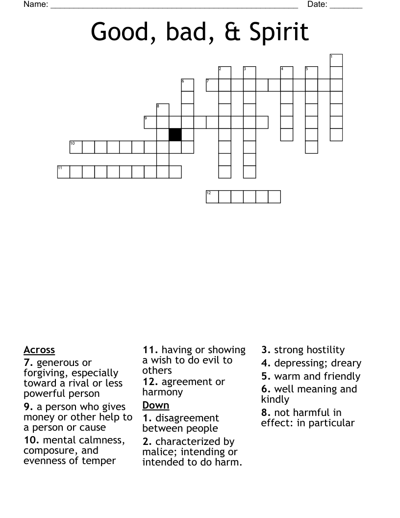 Good Bad Spirit Crossword WordMint