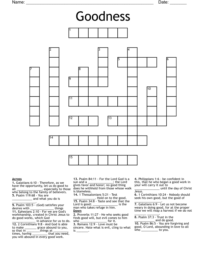 Goodness Crossword WordMint Goodness Crossword WordMint